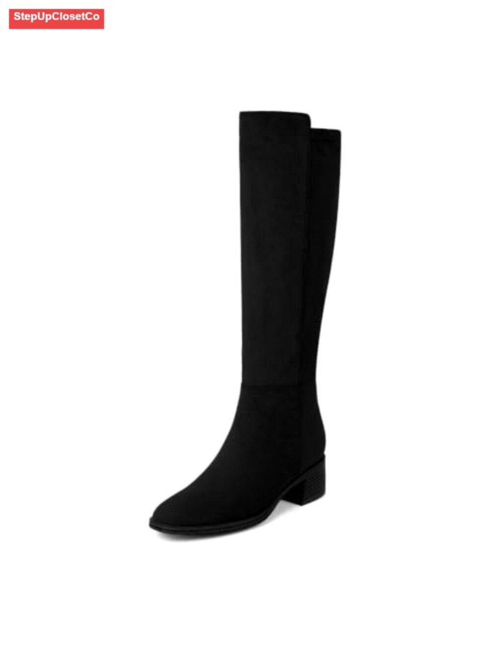 Knee High Boots Stretchy Low Heel Chunky Tall Boots Faux Suede